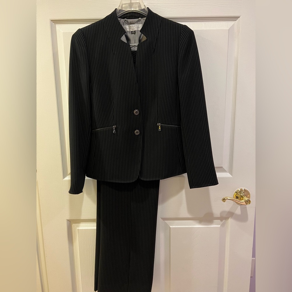 Tahari Black with Grey Pin-Stripe Jacket with matching Pant Set!